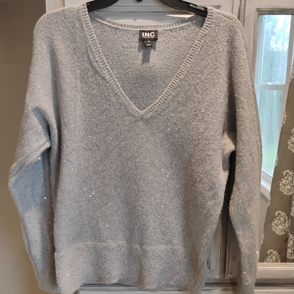 INC International Concepts Women's Gray V-Neck Sweater
